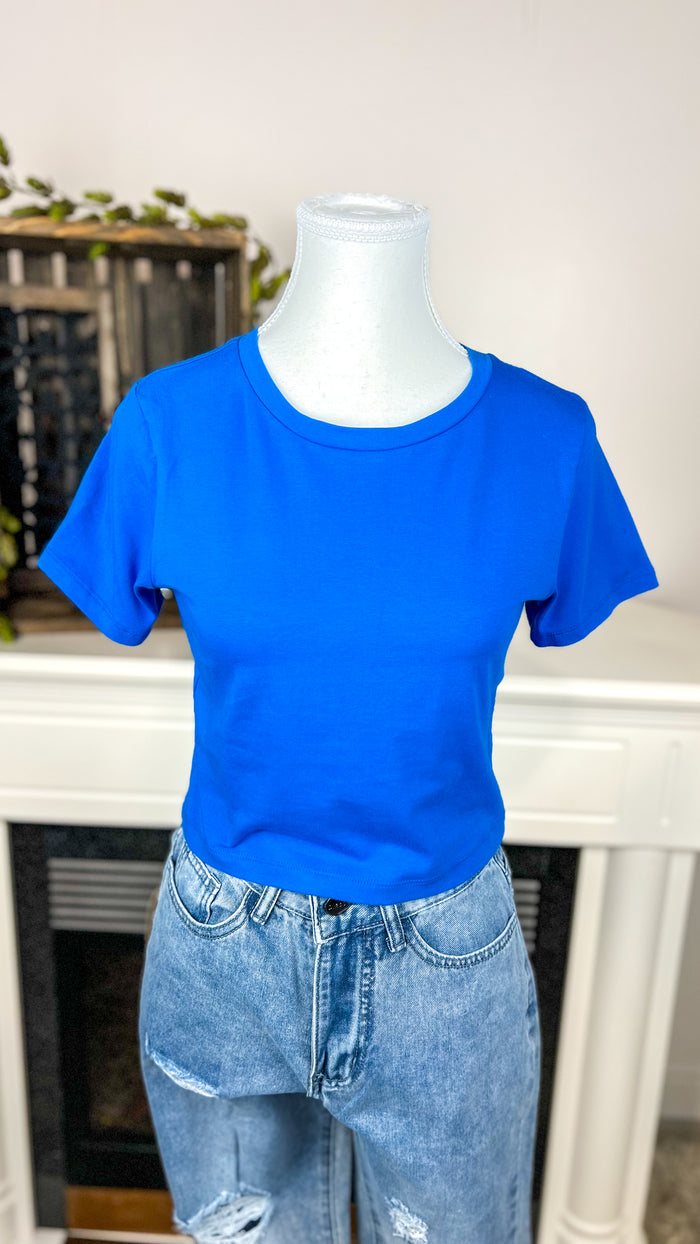 Shannon Crop Tee: Blue