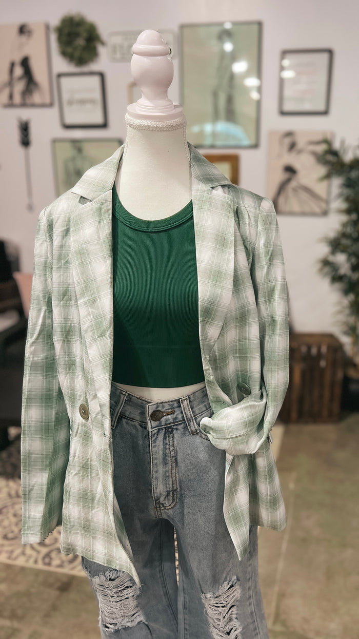 Mary Plaid Blazer: Light Green