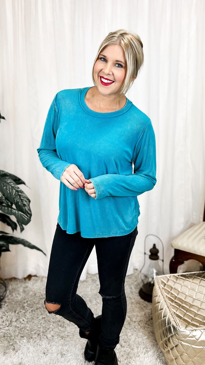 Melanie Ribbed Long Sleeve: Light Teal