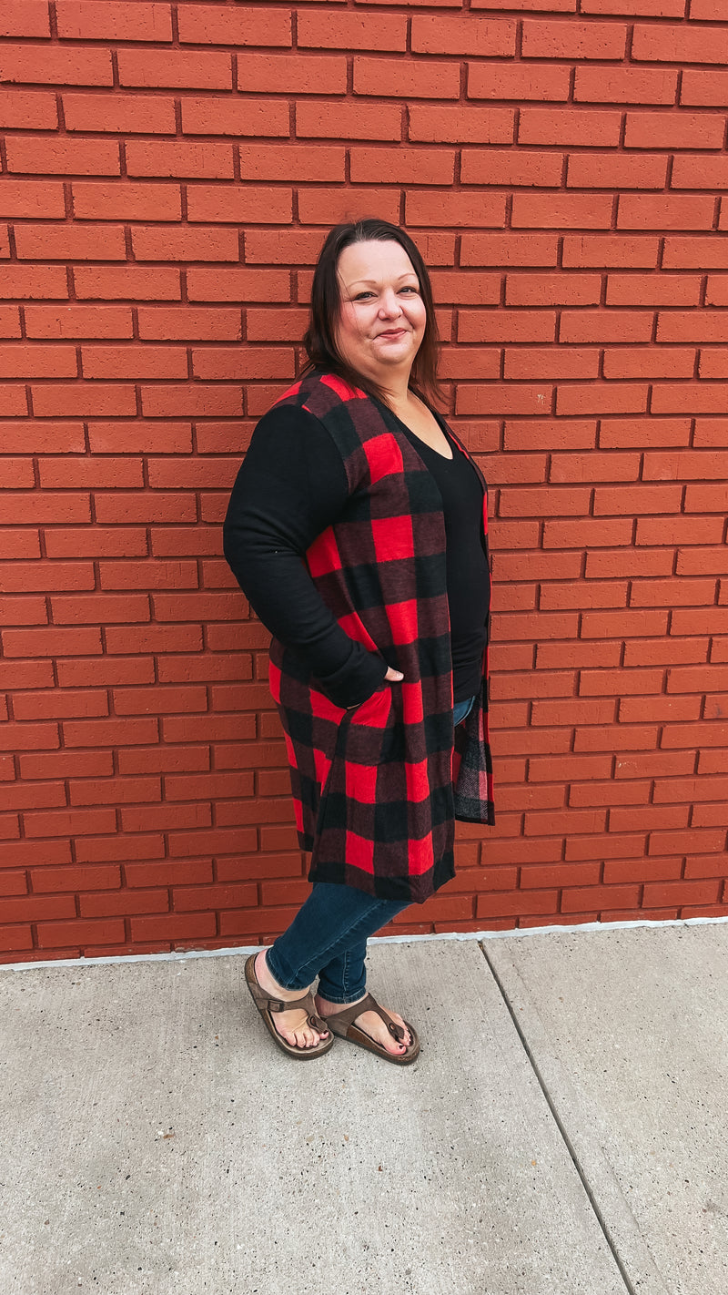 Donna Plaid Cardigan: Red & Black