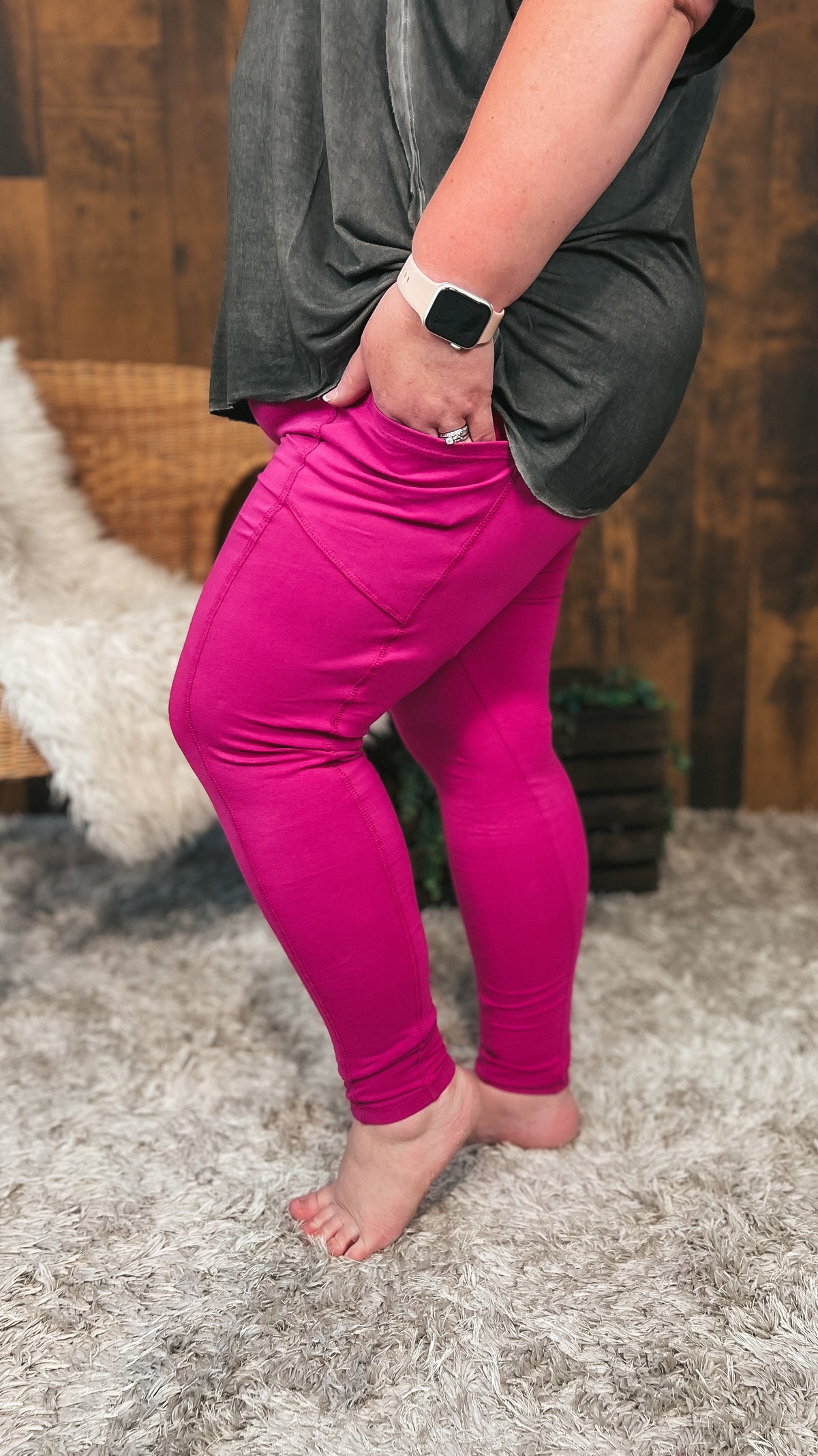 Magenta cotton high rise leggings