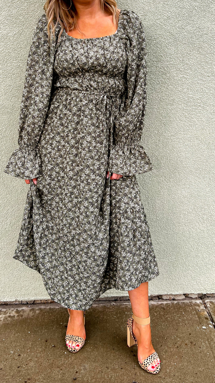 Teresa Floral Long Sleeve Dress: Olive *SALE*