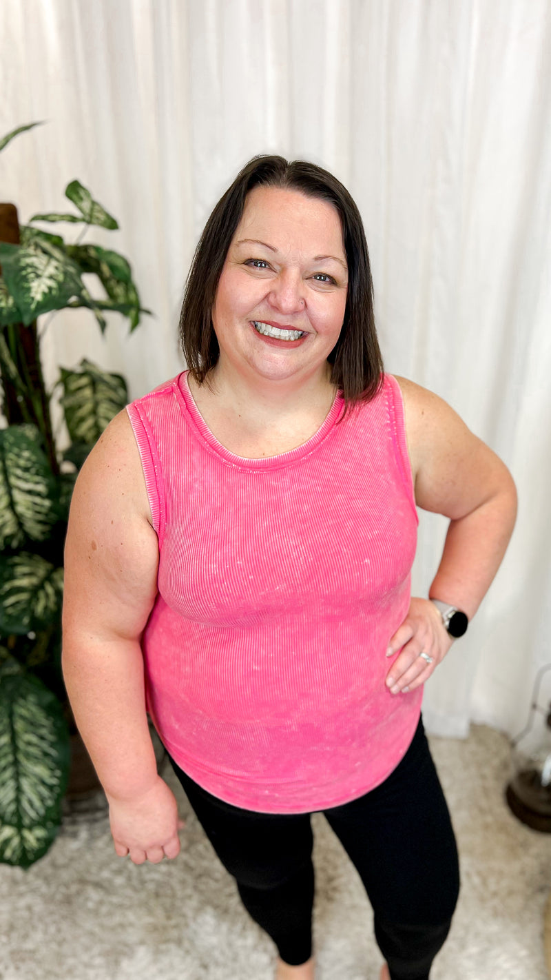 Alexis Ribbed Tank Top: Fuchsia