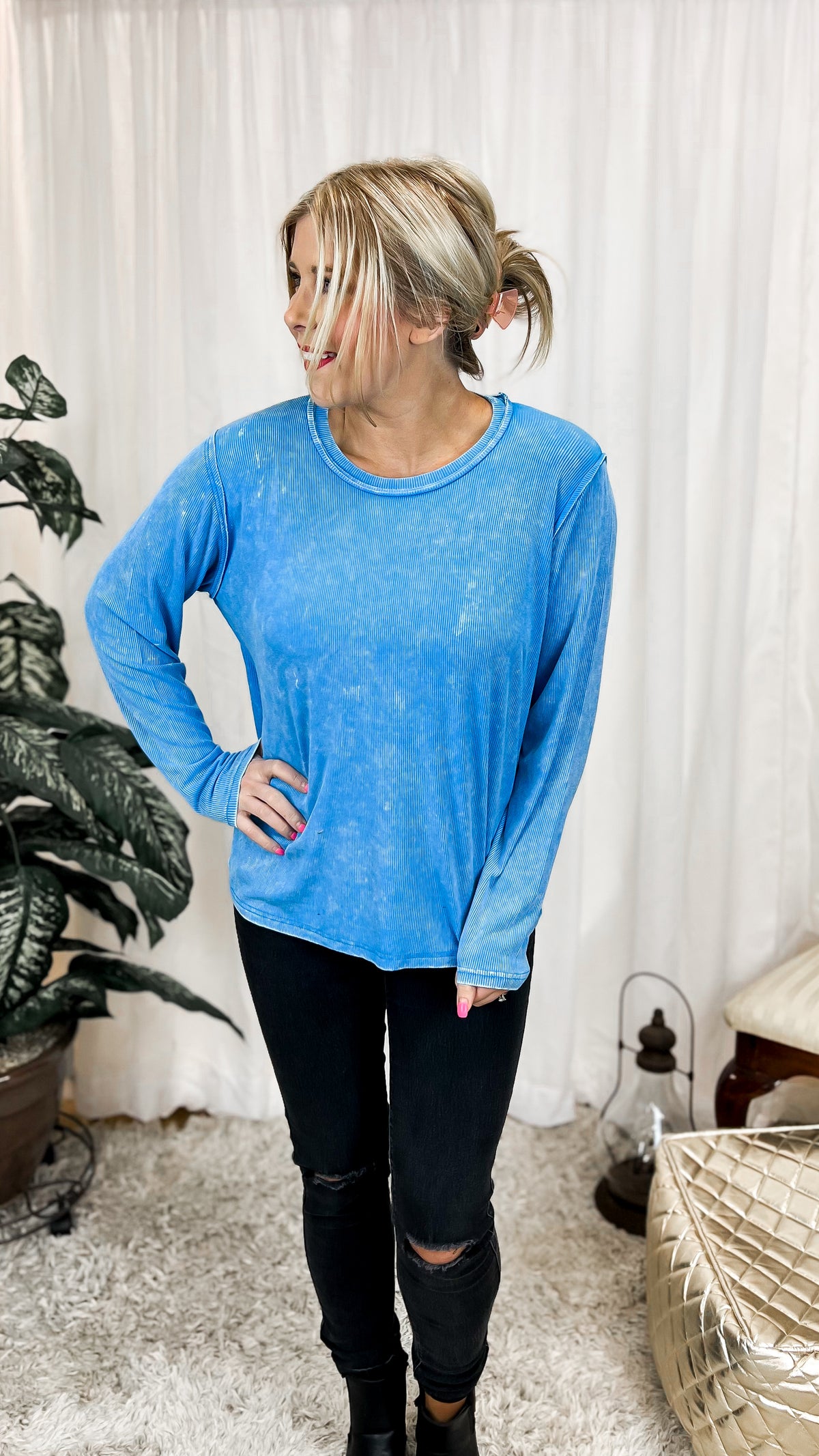 Melanie Ribbed Long Sleeve: Sky Blue