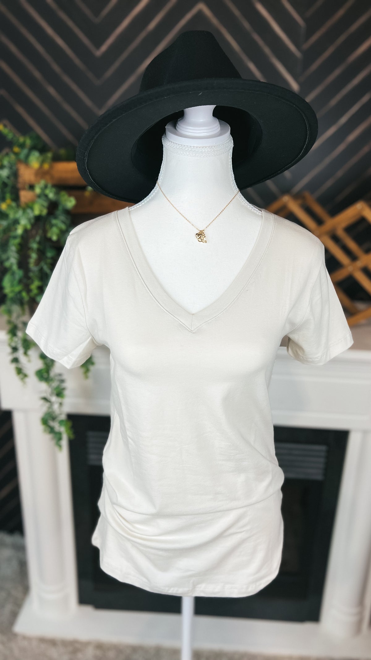 Becca V-Neck Tee: Bone