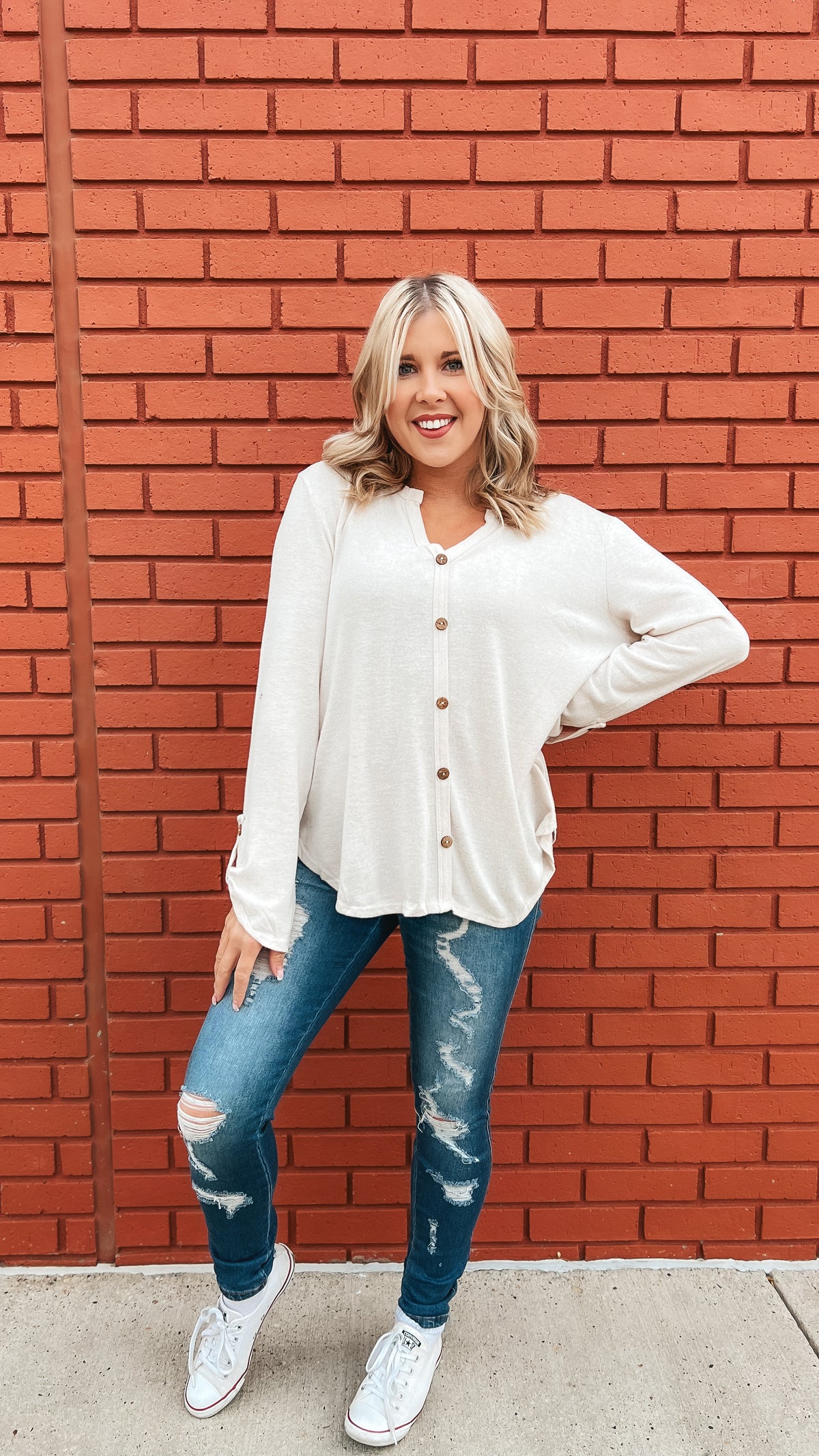 Karen Faux Button Down Shirt: Oatmeal