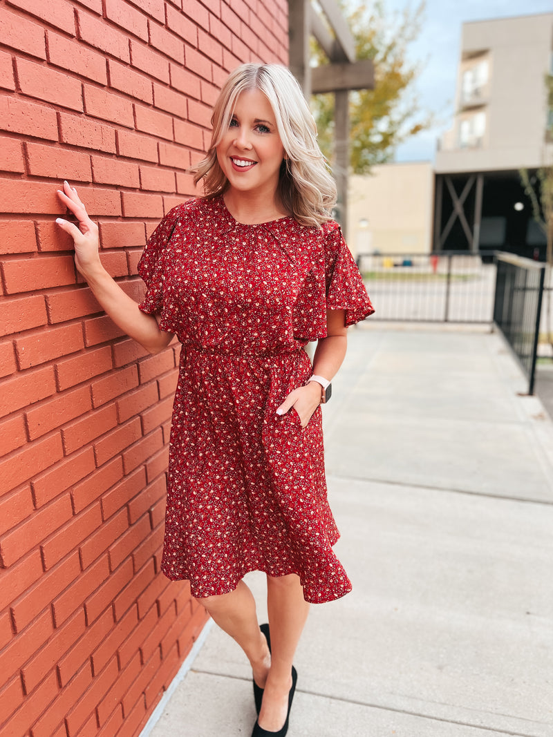 Christine Floral Dress: Burgundy