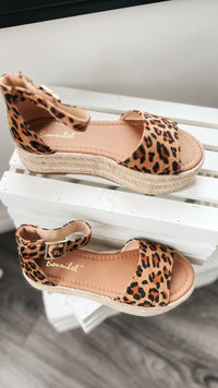 leopard platform sandal with rope wrapped heel