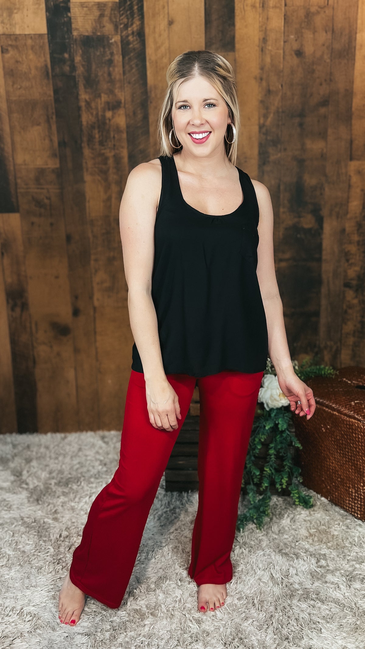 red ribbed lounge pants