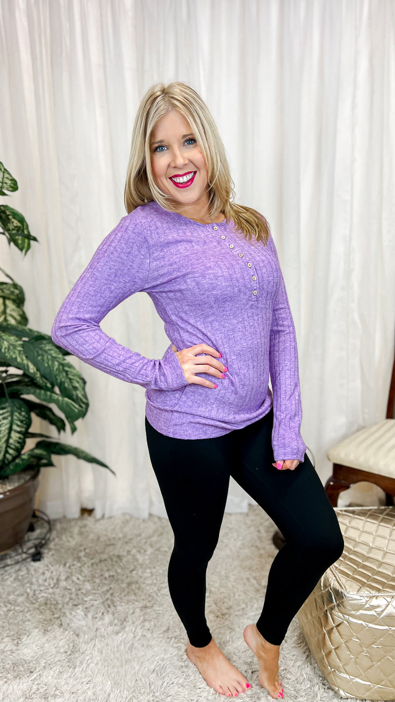 Suehelen Long Sleeve Henley: Violet