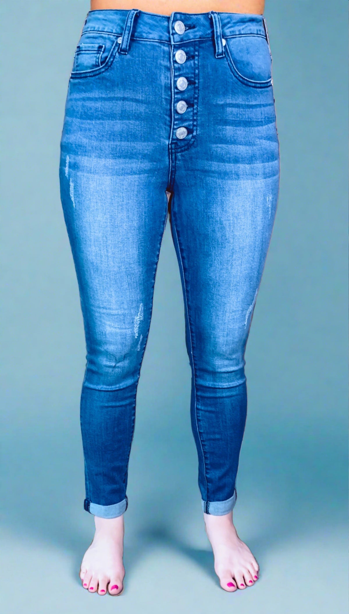 Avery High Rise Denim: Button Fly